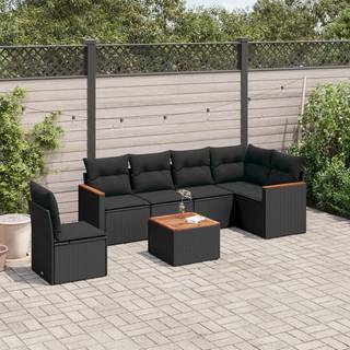sofasæt til haven 7 dele med hynder polyrattan sort