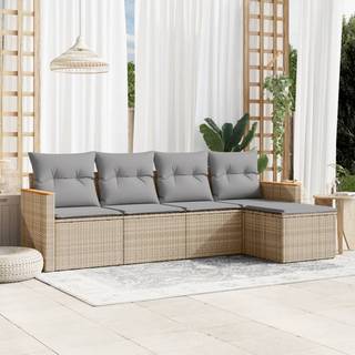 Sofasæt Til Haven 6 Dele Med Hynder Polyrattan - beige og grå / Uden bord