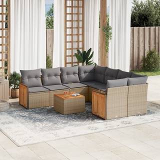 sofasæt til haven 9 dele med hynder polyrattan beige