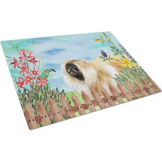 Caroline's Treasures CK1243LCB Pekingese Spring Glass Cutting Board Stor dekorativt tempereret glas køkkenskæring og serveringsplade i stor størr