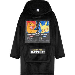 Pokemon Hoodie for Boys Pikachu Oversized Blanket Hoodie Kids Fleece Poncho (Black Charizard/Pikachu)