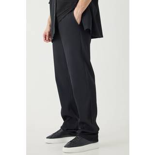 Mens Black Tall Elasticated Waist Slim Flare Stacked Pleated Trouser