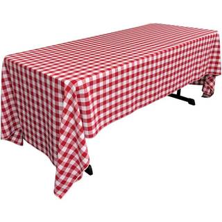 La Linned Polyester Gingham rutet 60 x 144 tommer rektangul?r duge hvid og r?d