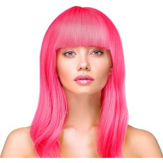 1 stk. Deluxe lang glat Neon pink paryk - Lys op enhver fest