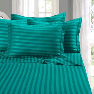 Elegant komfort Bedste bl?deste hyggeste 6-delt ark s?t! - 1500 Premier Hotel Quality Luksuri?s rynkebestandig 6-delt Damask Stripe Sengplade S?t