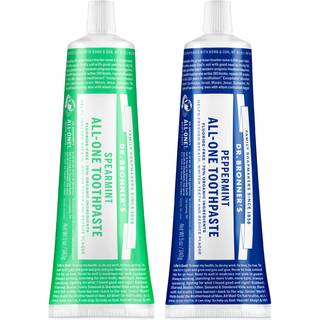 Dr. Bronners-All-One Toothpasta Variety Pack-Peppermint & Spearmint 70% Organiske ingredienser Fluoridfrit hjælper Freshen Breat Vegan (5 oz 2-pa