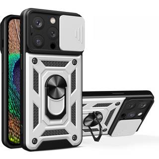 iPhone 15 Pro Håndværker Bagside Cover m. Magnetisk Kickstand & Cam Slider - Sølv