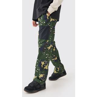 Mens Khaki Elasticated Waist Relaxed Fit Belted Twill Camo Trouser
