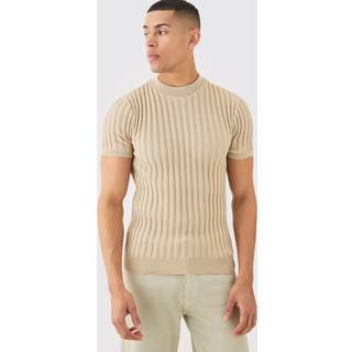 Mens Stone Muscle Fit Ribbed Knit T-shirt