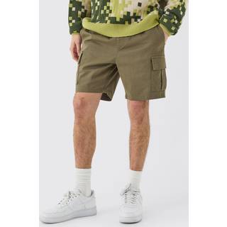 Mens Elasticated Waist Khaki Skinny Fit Cargo Shorts