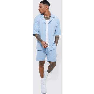 Mens Pale Blue Double Knit Jersey Texture Short Sleeve Shirt And Short Set