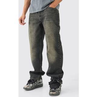 Mens Baggy Rigid Jeans With Let Down Hem In Grey