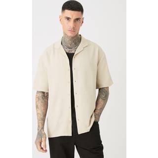 Mens Tall Short Sleeve Drop Revere Linen Shirt In Natural