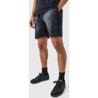 Mens Black Man Relaxed Fit Sun Bleach Washed Shorts