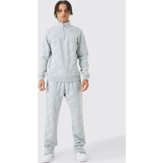 Mens Grey Marl Limited Edition All Over Print Slim Quarter Zip Tracksuit