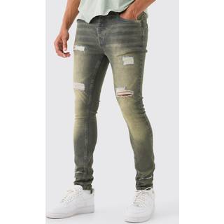 Mens Grey Super Skinny Stretch Ripped Jean