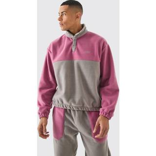 Mens Mink Man Oversized Popper Neck Colour Block Fleece Tracksuit