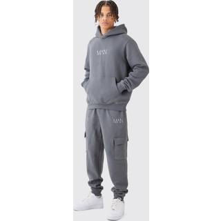 Mens Charcoal Regular Fit Man Hooded Cargo Tracksuit