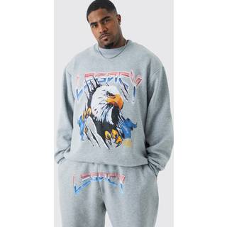 Mens Grey Marl Plus Liberty Eagle Oversized Sweatshirt Tracksuit