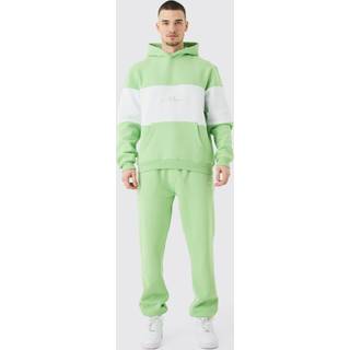 Mens Tall Colour Block Man Hooded Tracksuit In Sage