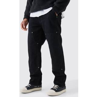 Mens True Black Relaxed Rigid Top Stitch Detail Carpenter Jean In Black