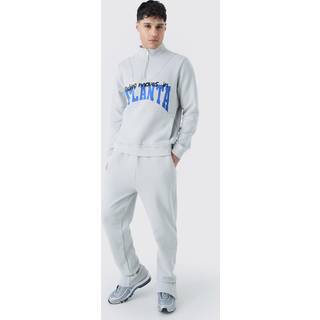Mens Light Grey Regular Fit 1/4 Zip Funnel Neck Atlanta Sweatshirt Tracksuit