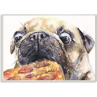Stupell Industries Pug og Pizza Funny Dog Pet Animal Watercolor Maleri V?g Plaque 10 X 15 Multi-Color