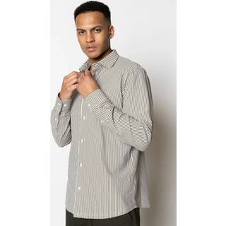 Clean formal striped shirt - Army/White striped