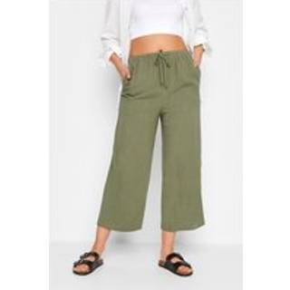 Lts Tall Women's Khaki Green Linen Tie Waist Cropped Trousers Size 12