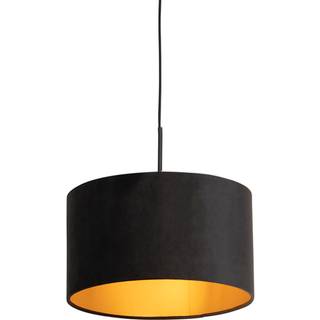 Hængelampe med velourskærm sort med guld 35 cm - Combi