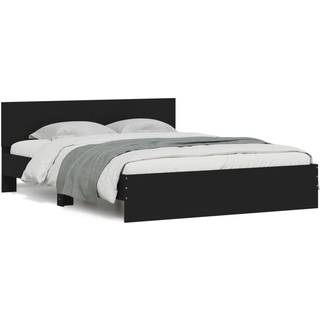 Sengeramme Med Sengegavl Og Led-Lys - Sort / 150 x 200 cm
