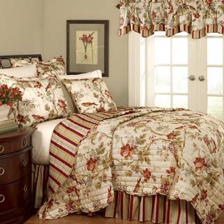 Waverly Charleston Chirp Modern Farmhouse Floral 4-Piece Reversible Quilt Senget?ppe Set King Papaya