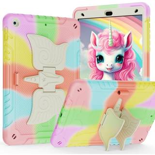 EIDERWOOD iPad 10.2" (2021 / 2020 / 2019) Unicorn Kickstand Børne Cover - Regnbue / Beige