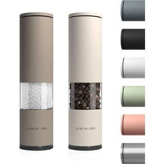 LARS NYSM SALT OG PEPPER MILLS S?t rustfrit st?l med justerbar keramisk slibemaskine 2 stykker I Design Spice Mills Set Manual (Brown/Beige)