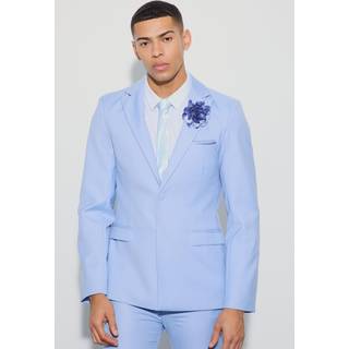 Mens Blue Pocket Square Single Breasted Tailored Jacket