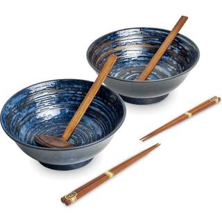 Japansk ramen skålsæt, 6 dele, komplet til 2 personer - Uzu Ø22 cm