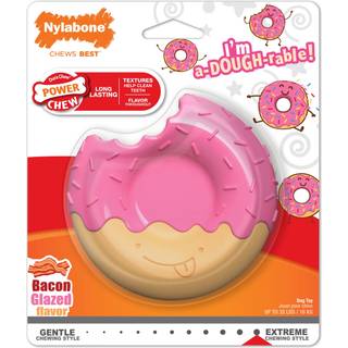 Nylabone Power Chew Donut Dog Chew Toy Cute Dog Toys For Aggressive Chewers Cheese Flag Bacon Glazed Flavor Medium/Wolf (1 Count)