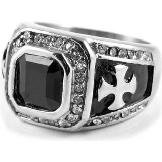 Sentio | Sort Rustfri Stål Zirconia & Kors Signet Ring