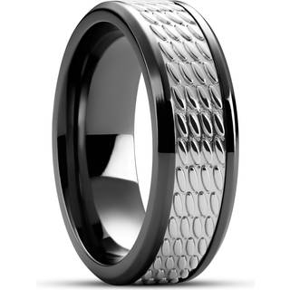 Hyperan | 8 mm Sort Titanium Ring med Sølvfarvet Ovalt Mønster