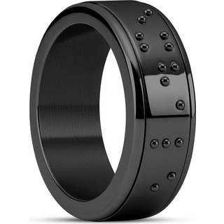 Enthumema | 8 mm Sort Rustfri Stål Braille ‘Udånde’ Antistressende Ring
