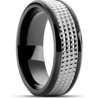 Hyperan | 8 mm Sort Titanium Ring med Sølvfarvet Diamant Mønster