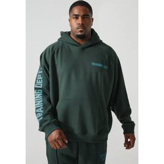 Mens Dark Green Plus Active Training Dept Boxy Hoodie