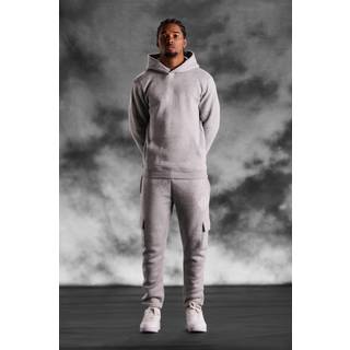 Mens Grey Marl Slim Fit Cargo Hooded Tracksuit
