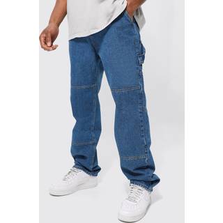 Mens Mid Blue Relaxed Fit Carpenter Jeans With Drop Crotch