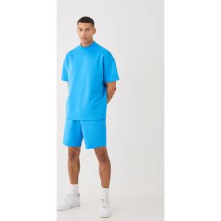 Mens Bright Blue Oversized Scuba T-shirt & Relaxed Short Set