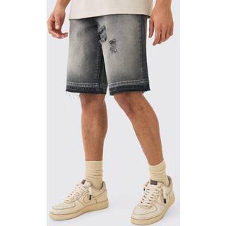 Mens Ripped Denim Jorts In Washed Black