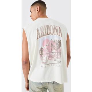 Mens Ecru Oversized Washed Arizona Back Print vest