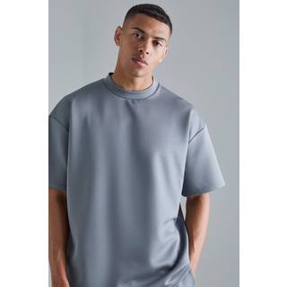 Mens Charcoal Oversized Extended Neck Scuba T-shirt