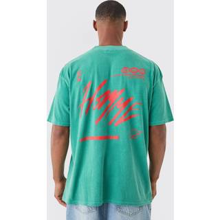 Mens Green Oversized Extended Neck Homme Wash T-shirt