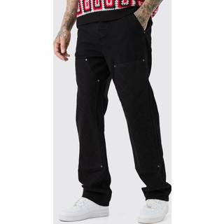 Mens True Black Tall Relaxed Rigid Top Stitch Detail Carpenter Jeans